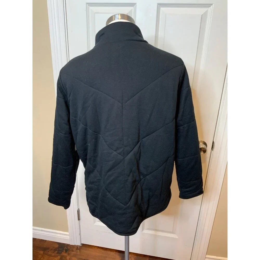 Three Dots Black Quilted Step Hem Knit Zip-Up Jacket, Size L